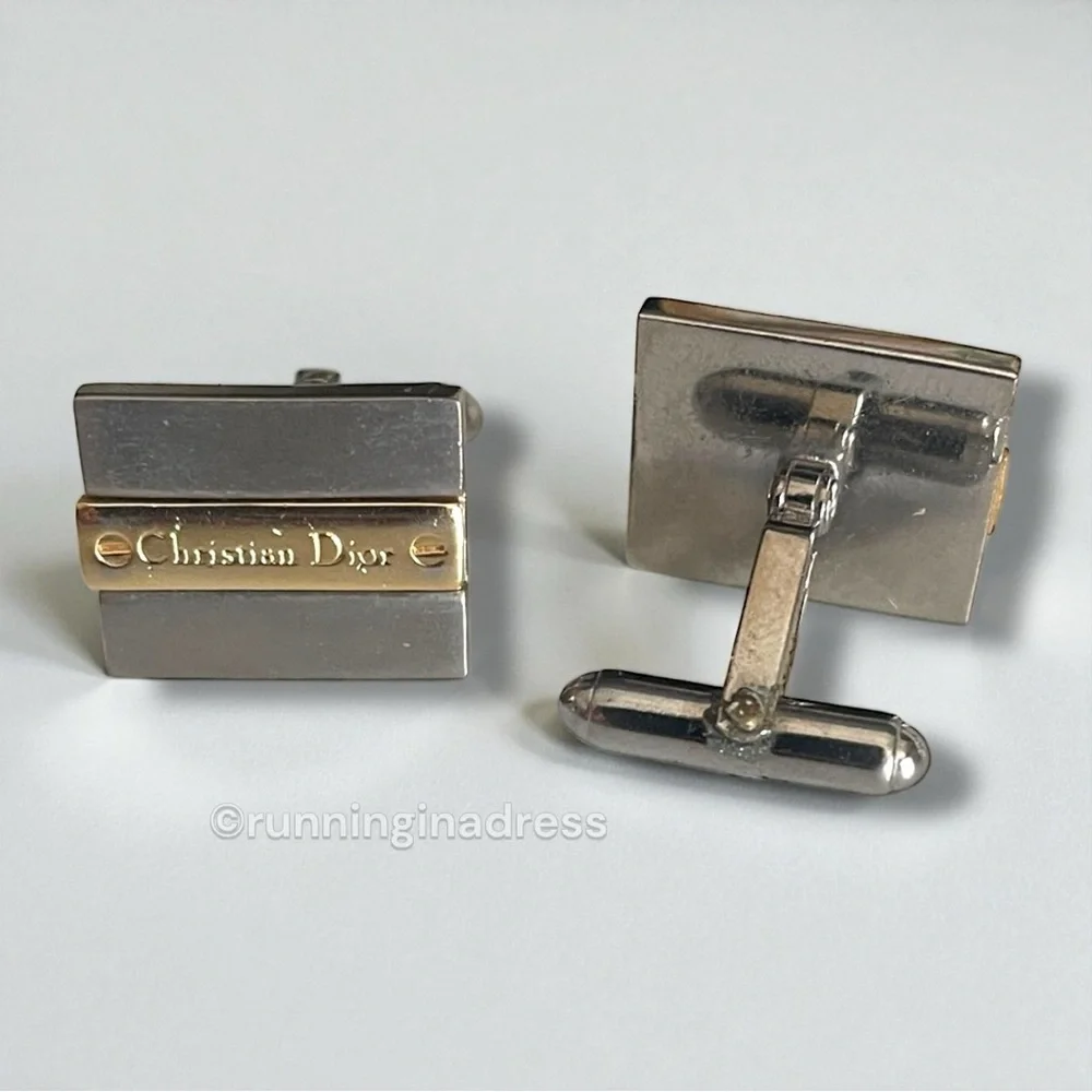 Christian Dior Vintage Two-Tone Gold & Silver Logo Cufflinks
